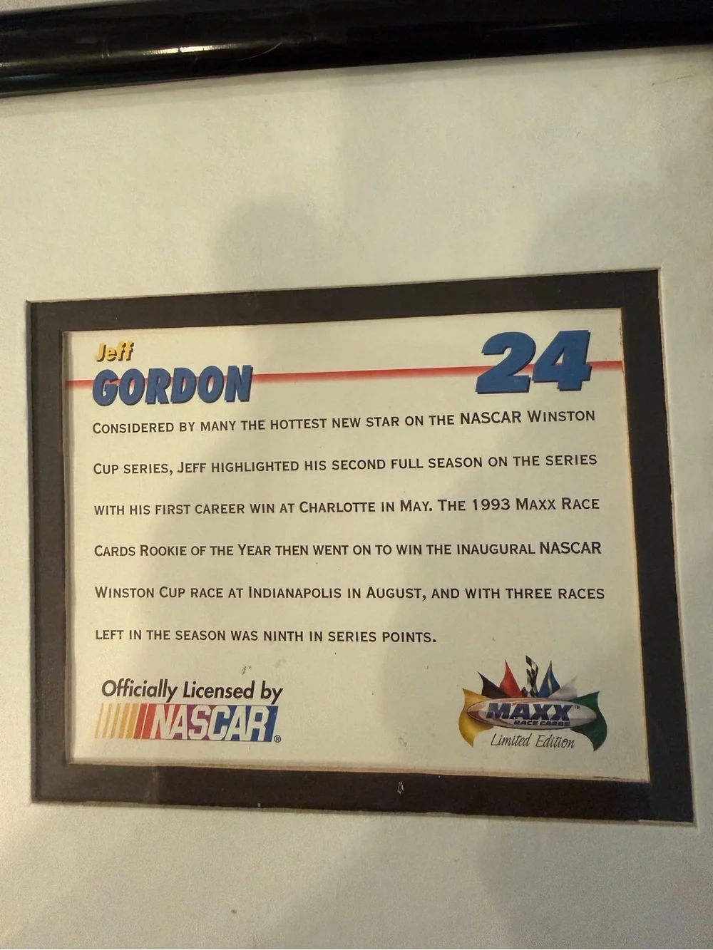 1993 Vintage Sam Bass Print in Frame Jeff Gordon 24 14.5